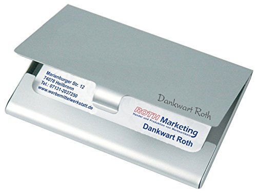 ROTH Marketing Visitenkartenetui aus Alu Silber matt mit individueller Namensgravur, extra dick, 10 mm für bis zu 25 Visitenkarten