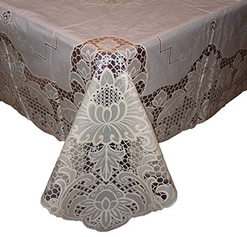 Tischdecke Abwaschbar Vinyl Spitze Schutz Verschiende Größen & Farben: (Eckig & Rund & Oval, Weiß & Creme & Bordeaux & Grün) (110 x 140 cm Eckig, Weiß)