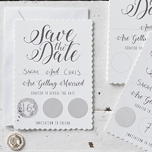 Ginger Ray Unique Save The Date Einladungskarten für Hochzeiten, Weiß/Silber, 10 Stück