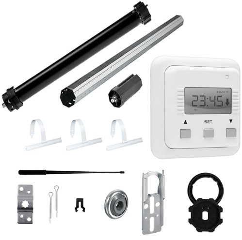 NOBILY Rolladen-Komplett-Set Maxi-Rolladenmotor P5 10/15-60 mit mechanischen Endabschaltern 10Nm/25kg für 60mm (SW60) + Zeitschaltuhr SIMU Relax + Mechanik-Set, Gesamtlänge bis 1 Meter