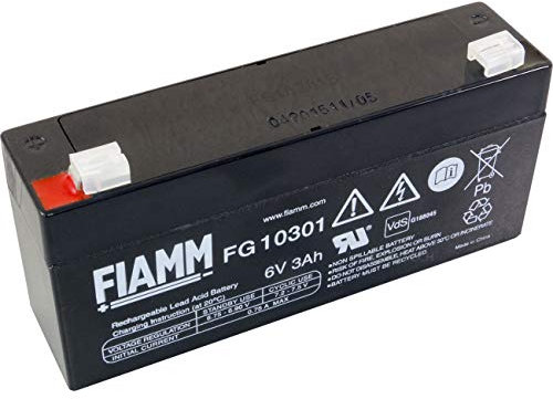 Fiamm Batteria Serie FG 6V Alimentazione di emergenza UPS Collegamento Faston 187 piatta di 4,8 mm (FG10301 Amperaggio 3 (Ah)) - . -FG10301