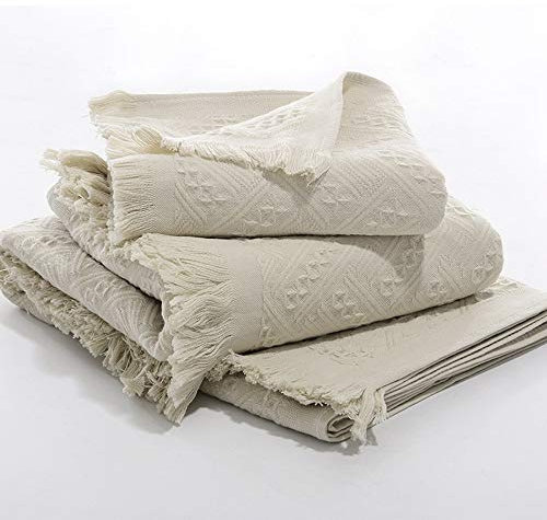 Homieco 2 Stück Badetuch Duschtücher aus Baumwolle Groß Duschtuch Handtücher Weiches Absorbens Gästetücher Strandtücher Waschlappen Badelaken mit Quasten