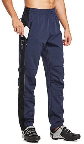 baleaf Herren Fahrradhose Thermo Fleece Radhose Wasserdicht Winddicht Softshellhose Warm Wanderhose Lang Radlerhose für Winter Outdoor Radfahren MTB Navy Blau L