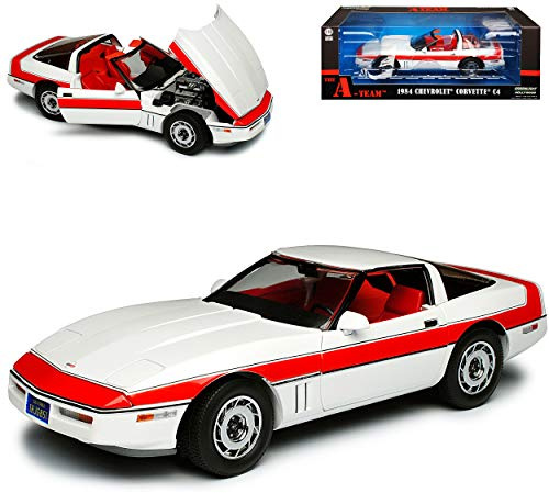 Greenlight Chevrolet Chevy Corvette C4 Coupe Weiss mit roten Streifen Rot 1983-1996 A-Team 1/18 Modell Auto