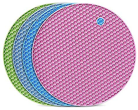flintronic Silicone Table Mat, 4PCS Silicone Trivet Non-Slip, 18CM Honeycomb Kitchen Table Pad Multi-Purpose Hot Pads, Spoon Rest, Cooking & Dining