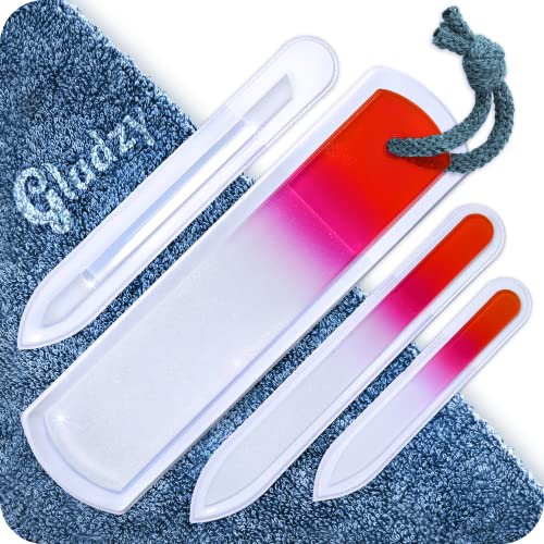 Genuine Czech Glass Nail File Set - Two-Sided Different Grit Surface, Callus Remover Foot Rasp, Cuticle Pusher, Manicure & Pedicure, EU Quality by GLADZY