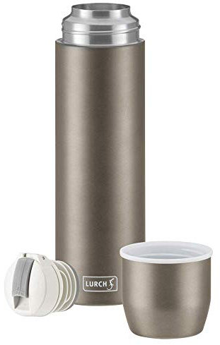 Lurch 240913 Isolierflasche/Thermoflasche für heiße und kalte Getränke aus doppelwandigem Edelstahl mit Becher 0,45l, earth grey, 18/8