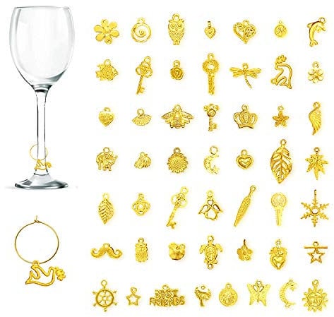 CNYMANY 50 Stück Weinglas Anhänger Charms, Wein dem Motto Kelch Trinken Marker Tags mit Schnallendesign für Wein Cocktail Champagner-Verkostungsparty Gefälligkeiten Dekorationsbedarf Geschenke