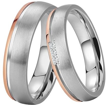DOOSTI Ringe für Damen Herren Partnerring Edelstahl Bicolor Silber Rosegold ohne/mit Zirkonia Ehering Trauring Freundschaftsring Hochzeit Ringe Frau Mann (Damenring, 64 (20.4))