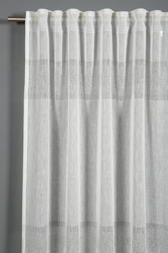 Sehlbach Fertiggardine mit Gardinenband, Etamine Querstreifen, Weiß, 140 x 245 cm Gardinen, Lichtdurchlässig, Blickdicht, Trendiges Dessin, Perfekter Faltenwurf, Öko-Tex Zertifiziert