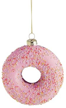 BUTLERS Weihnachtskugel Erdbeer Donut (1 Stück) handbemalte Christbaumkugel aus Glas mit Anhänger - Weihnachten, Christbaumschmuck, Weihnachtsdeko, Weihnachtskugeln