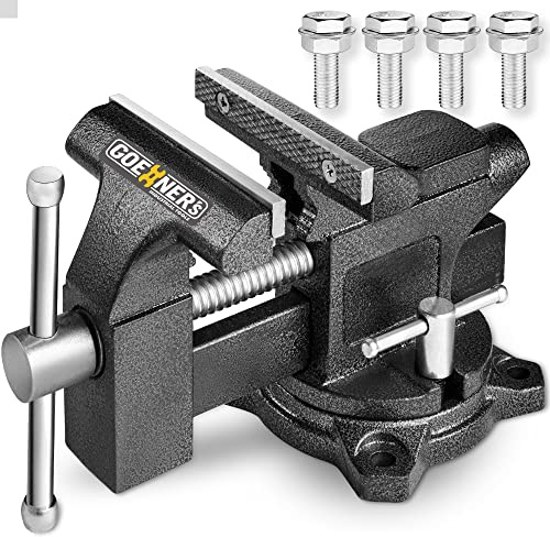Banco de banco de 4-1/2 pulgadas para banco de trabajo, combinación de uso general tubo de tornillo de banco de casa, diseño de acero forjado, banco de base giratoria para carpintería con 4 tornillos