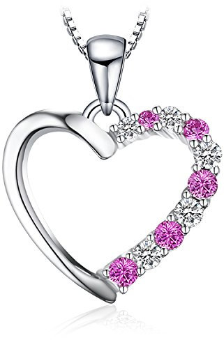 JewelryPalace Collana Cuore Donna Argento 925 Con Zaffiro Rosa Creato - Ciondolo Amore Catena 45cm - Gioielli Con Pendente Pietre
