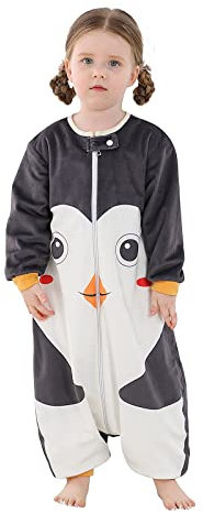 outfit spring Baby Cartoon Schlafsack mit Füßen, Schlafstrampler mit Beinen Lange Ärmel Reißverschluss Süße Schlafanzug Schlummersack für Kinder Mädchen Jungen Vierjahreszeiten 1-3 Jahre Pinguin