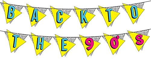 Back to the 90s Neon Banner - Funny Throwback 90's and 80's Theme Party Decoration, Favors & Supplies