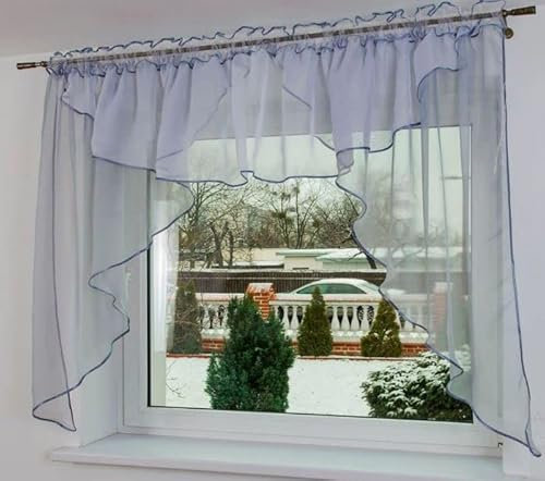 Generisch Fertige Gardine Parma 350x150 Voile Fensterdekoration Vorhänge Querbehang Lambrequin, 350 x 150 (Grau)