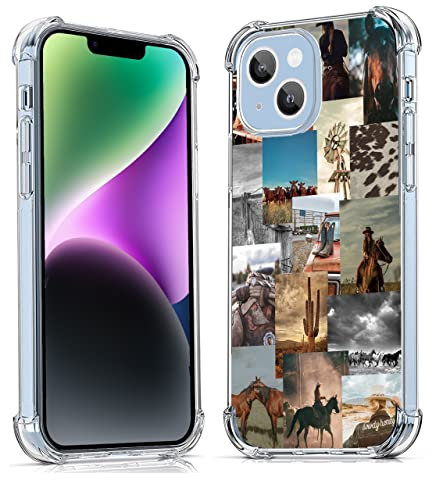 Vesidurt Western Country Schutzhülle für iPhone 14, Cowboy-Cowgirl-Pferd-Collage, trendige, weiche TPU-Hülle, kompatibel mit iPhone 14