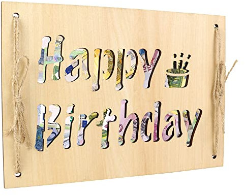 TAKULA Geldgeschenke Geburtstag, Geldgeschenke Verpackung aus Holz, Geldgeschenk Holzkarte, Originelles Geburtstagsgeschenk, Nichts Geschenk Geburtstag/HAPPY BIRTHDAY