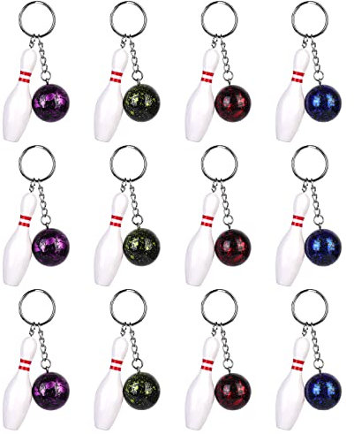 Vegena Bowling Pin Schlüsselanhänger, 12 Stücke Mini-Bowlingkugel-Anhänger Schlüsselanhänger, Keychain Charms für Party Favor Sportveranstaltung Schulbedarf Kinder