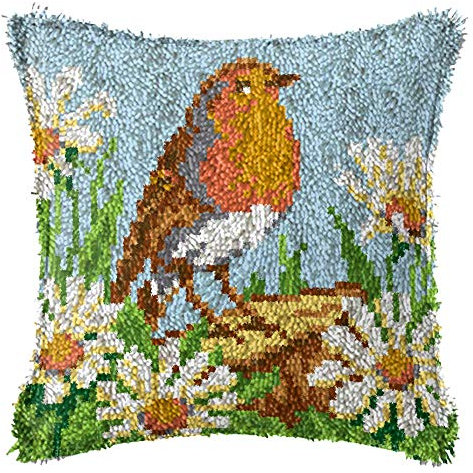 BOXIFA Latch Hook Bird Flower Kissen Kits 17 X 17 Zoll Kissenbezug Häkeln Erwachsene Kinder Diy Hobby Handwerk Diy Garn Für Stickerei Kissenbezug Schlafsofa Kissen