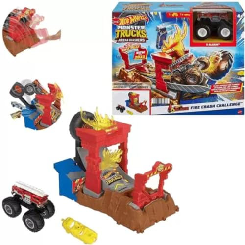 Hot Wheels Monster Trucks Arena Smashers 5-Alarm-Crash-Challenge-Spielset mit 5-Alarm-Truck und 1 kaputtgehendes Auto - HNB90