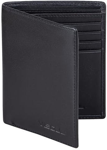 VISOUL Portafoglio Verticale da Uomo Vera Pelle, Portafogli Bifold con Blocco RFID, Portafoglio Portacarte con 10 Porta Carte di Credito, 2 Scomparti per Contanti e 1 Finestra ID