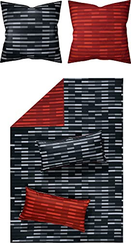 Looks by Wolfgang Joop Wendebettwäsche Feinflanell rot-grau Größe 1x 155x200 cm + 1x 80x80 cm