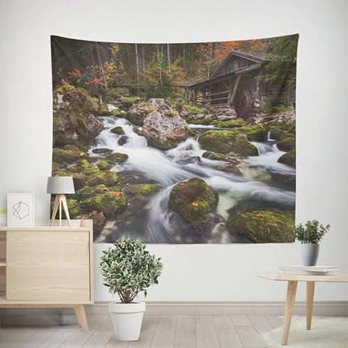 EHOMERY Dekotücher Wandbehang Wanddekoration Badezimmer Holzhaus Wandteppich Länglich Wanddeko Wohnzimmer Schlafzimmer Wandbehang Dekoration 260x240cm