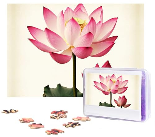 Vintage Pink Lotus Flower Puzzles 300 Teile Holzpuzzle Personalisiertes Fotopuzzle für Erwachsene Freunde Bilderpuzzle Geschenke für Hochzeit Geburtstag Valentinstag Home Decor