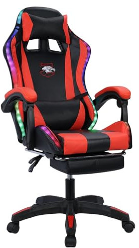 Saterkali Silla para juegos, respaldo reclinable, sillas de juego con altavoces compatibles con Bluetooth y luces LED RGB, silla ergonómica para juegos con altura ajustable para adultos, color