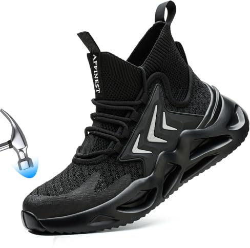 AFFINEST Sicherheitsschuhe Herren Arbeitsschuhe Anti Smashing Anti Durchstoßfest Stahlkappenschuhe Leichte Atmungsaktive Schutzschuhe(Schwarz,41)