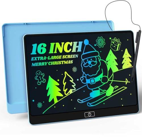 POPERFUN Pizarra Magnetica Infantil LCD, Tableta Escritura Niños De Doodle Color 16 Pulgadas, Juguetes Educativos Aprendizaje Para Niños y Niñas, Cumpleaños 3-12 Años(Azul)