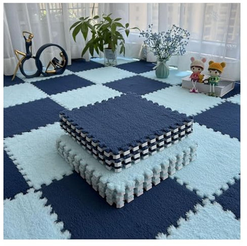 Flauschige Teppiche Puzzle Krabbelmatten, 10 Stück 30 x 30 cm Plüschschaumstoffmatte, 0,4 Zoll verdickte quadratische Schaumstoff-Puzzle-Bodenmatte, zotteliger weicher Schaumstoffteppich, Spielmatte z
