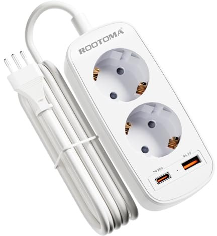 Adapter Italien Steckdose mit PD20W USB Schnellladegerät, Italien Stecker Adapter, 2-Fach Steckdosenadapter für Italien, Chile, Uruguay, Äthiopien, Eritrea, Syrien, 1,5M Kabel, Typ L