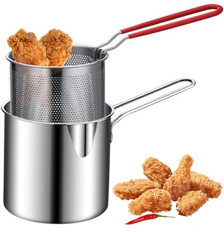 Pentola per friggitrice piccola - Padella per trucioli in acciaio inox con manico, Pentola per friggitrice con cestello | Friggitrice piccola in stile giapponese a risparmio di olio, pentola per