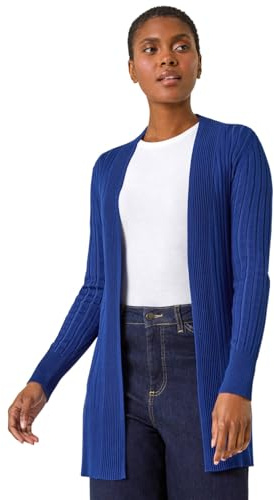 Roman Originals Ribbed Edge to Edge Cardigan for Women UK - Ladies Autumn Everyday Winter Holiday Pull-On Long Sleeves Comfy Soft Vacation Work - Royal Blue - Size 18