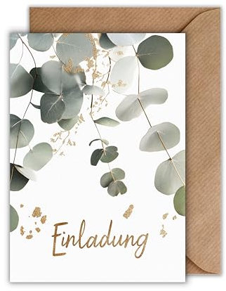 WBdesignz Einladungskarten 10er Set – DIN A6 – Elegantes Eukalyptus Design in Grün – Karten zum Selbstbeschriften für Hochzeit, Geburtstag, Taufe, Kommunion, Konfirmation oder Feier