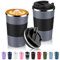 Volhoply Lot de 2 tasses à café de voyage isolées en acier inoxydable avec couvercle à rabat en vrac réutilisables à double paroi sous vide, tasse isotherme portable anti-fuite pour chaud et froid