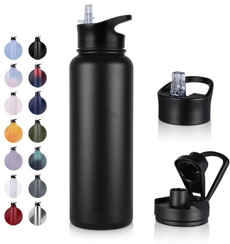 UMBFUN Insulated Water Bottle - 1.2L 2 Lids (Straw Lid and Spout Lid) - with Straw,Stainless Steel Double-Walled Insulated Vacuum Leakproof,BPA Free,Drink Flask for Travel Sports Gym Camping Hiking