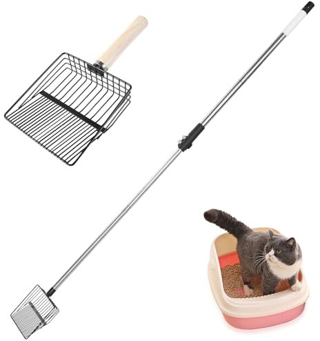 NigWarm Katzenstreuschaufel aus Metall mit tiefer Schaufel, langer Griff, abnehmbares Edelstahlsieb, Schaumstoffgriff