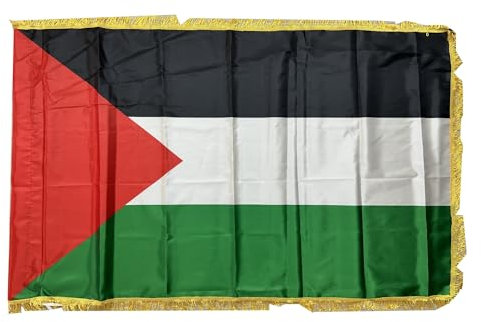 Stormflag Drapeaux à franges en satin de Palestine 90 x 150 cm Polyester 70 g/m² avec franges dorées