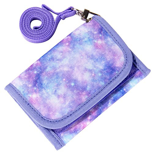 Choco Mocha Brustbeutel für Kinder, Geldbeutel für Mädchen mit Münzfach - Kinder Portemonnaie, Sichtfach, 3 Ersatz-Lanyard & 3 Geschenkbox, Galaxie