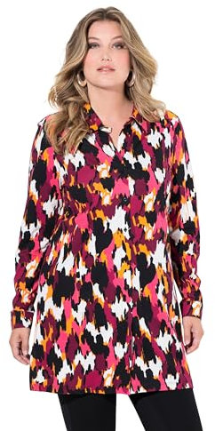 MIAMODA Damen große Größen Übergrößen Plus Size Jerseybluse, A-Linie, Muster, Langarm orange 54 836342650-54