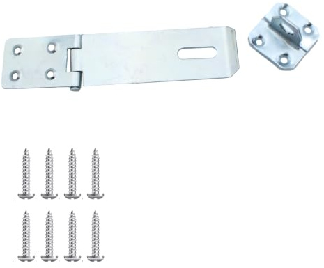 Keypak 115mm Security Hasp and Staple Lock Set, Door or Gate Hardware | 4.5 inch Garden Safety, Zinc clasp, Hinged hasp with screws