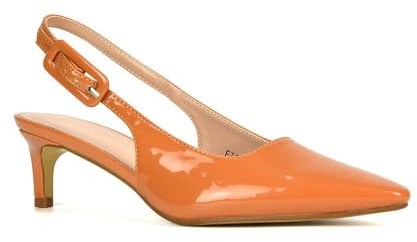 ESSEX GLAM Women's Slingback Court Shoes Ladies Stiletto Low Heel Evening Party Appricot Patent Closed Toe Pumps Size 4