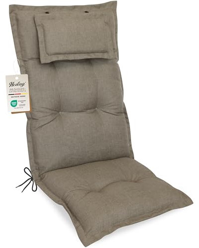 Herlag Hochlehner-Gartenstuhlauflage AVA Sun-Guard 123x50x9cm | UV-Schutz gegen Ausbleichen | Extra Dicke Sitzauflage 9 cm mit Kopfpolster | Polsterauflage Deluxe-Komfort | Öko Tex 100 | Taupe