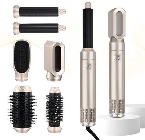 Mapille 6 In 1 Lockenstab,Hairstyler 6 in 1 Hair Styler set,30mm Lockenstab Warmluft Curler,1000W Haarstyler Warmluftbürste,Warmluftbürste mit 6 Ersatz,für Haare Glätten,Trocknen,Volumen,Locken