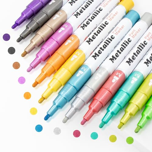 BONACE Metallic Marker Stifte 12Farben Metallic Stifte für Fotoalbum zum Selbstgestalten, Gästebuch Hochzeit, Scrapbook Zubehör,1,6 mm feine Spitze