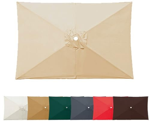 2X3m Rechteckig Sonnenschirm Ersatzbezug, 6 Streben Schirmbezug Sonnenschirm Ersatzteile, Sonnenschirmbezug Ersatz Baldachin Abdeckung für Hof, Garten, Strand, Pool(Beige)