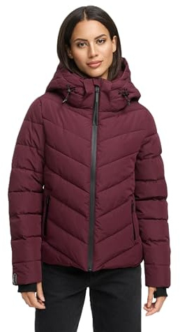 MARIKOO Winterjacke Damen (XS-3XL) - Wasserabweisend, Warm, Kapuze abnehmbar, Winddicht - Steppjacke, Frauen - Stehkragen, 4 Taschen, verlängerter Zipper - Wine XL